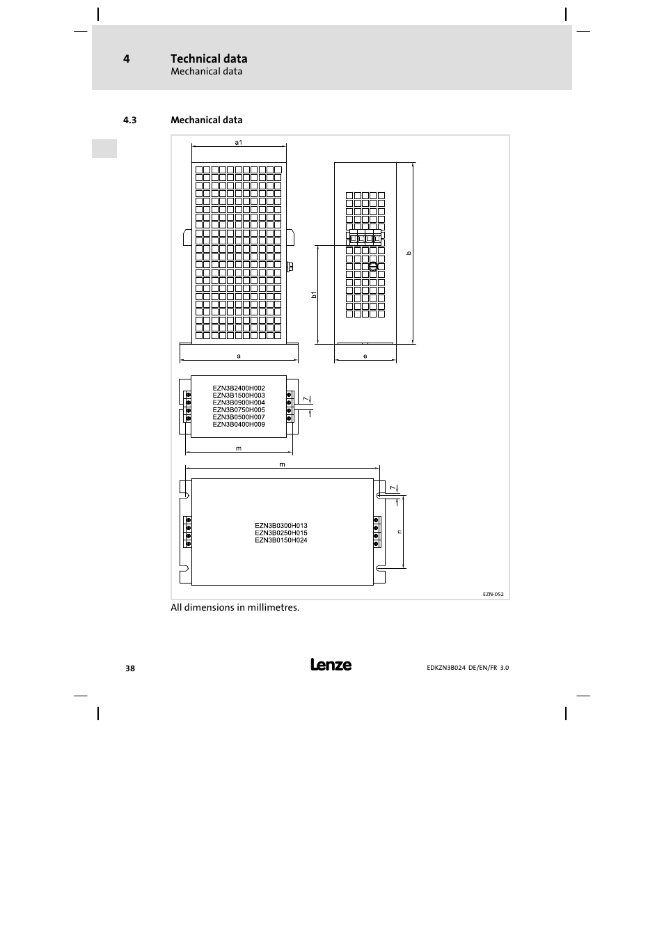 Mechanical data | Lenze EZN3B series User Manual | Page 38 / 70