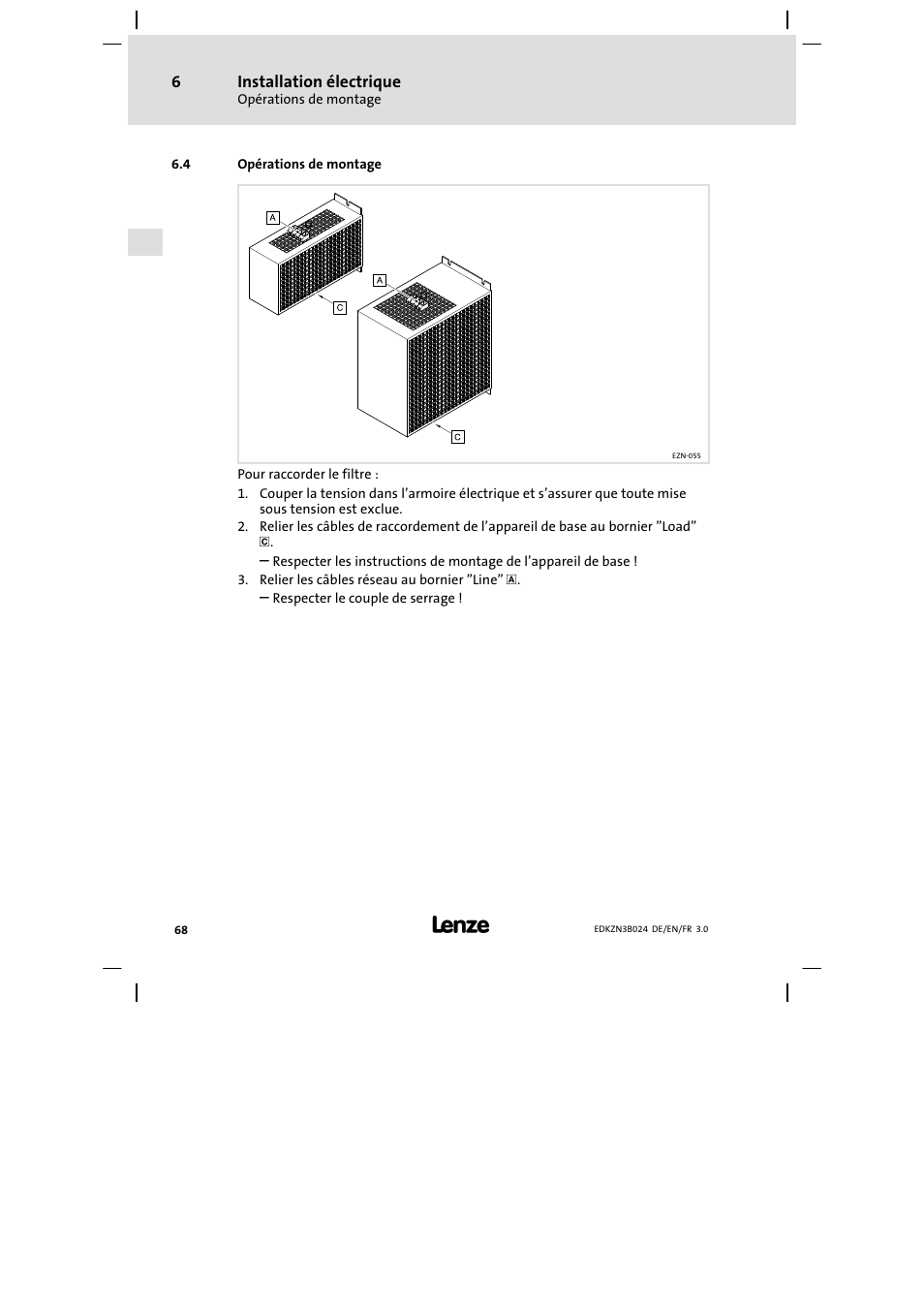 Opérations de montage | Lenze EZN3B series User Manual | Page 68 / 70