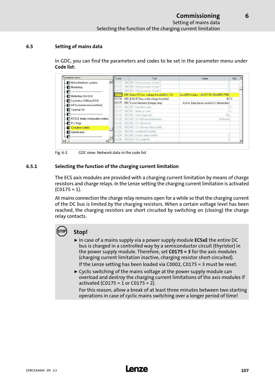 5 setting of mains data, Setting of mains data | Lenze ECSCAxxx User Manual | Page 107 / 483