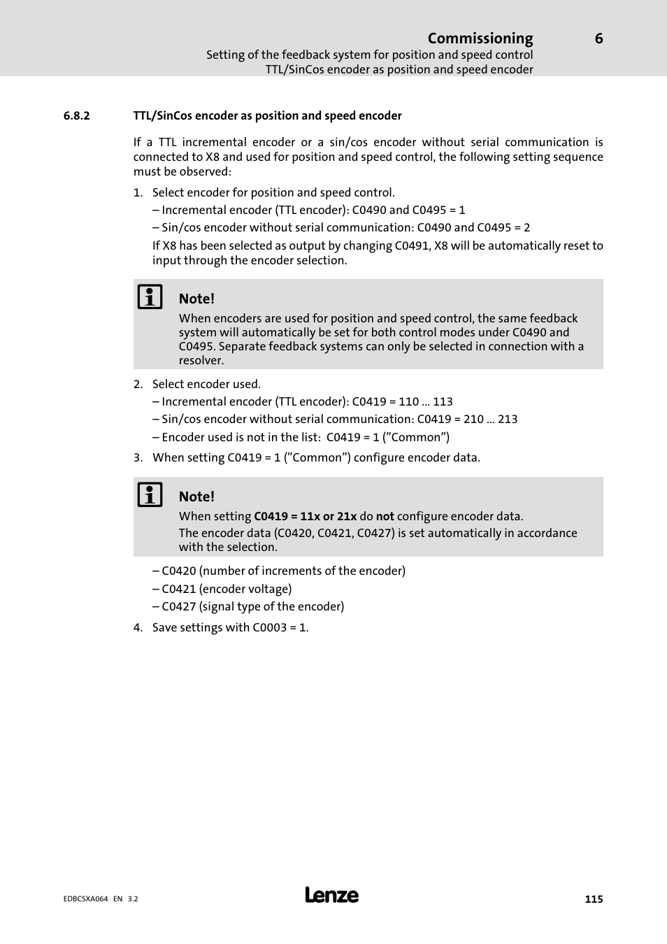 2 ttl/sincos encoder as position and speed encoder, Ttl/sincos encoder as position and speed encoder | Lenze ECSCAxxx User Manual | Page 115 / 483