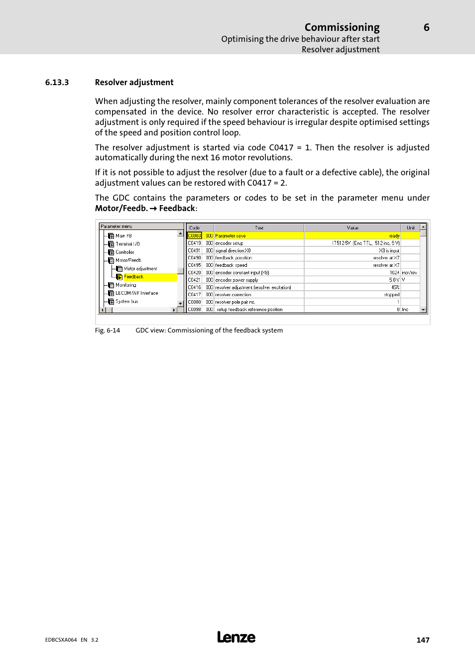 3 resolver adjustment, Resolver adjustment, Commissioning | Lenze ECSCAxxx User Manual | Page 147 / 483