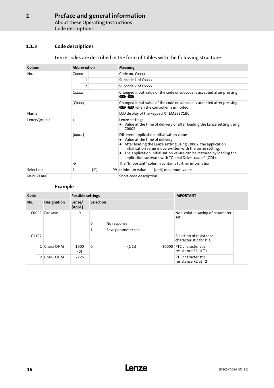 3 code descriptions, Code descriptions, Preface and general information | Lenze ECSCAxxx User Manual | Page 16 / 483