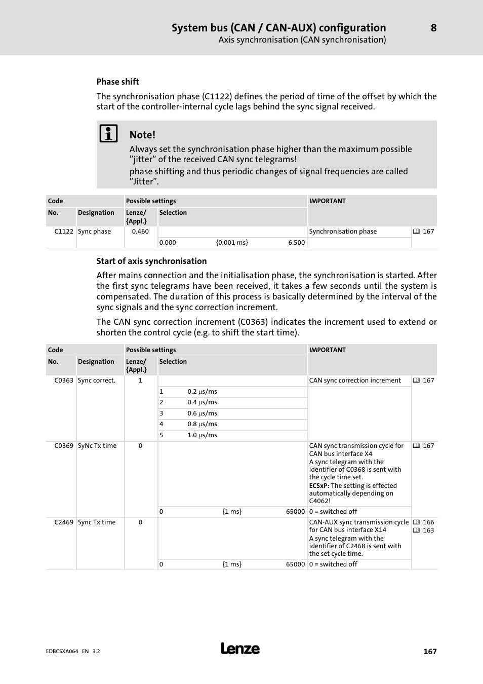 System bus (can / can−aux) configuration | Lenze ECSCAxxx User Manual | Page 167 / 483