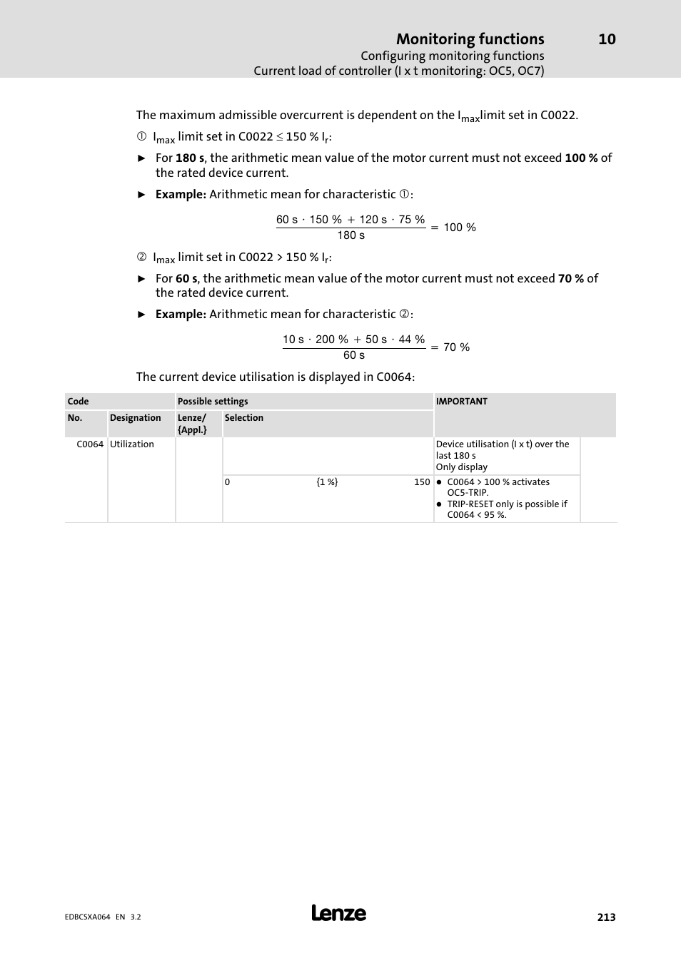 Monitoring functions | Lenze ECSCAxxx User Manual | Page 213 / 483