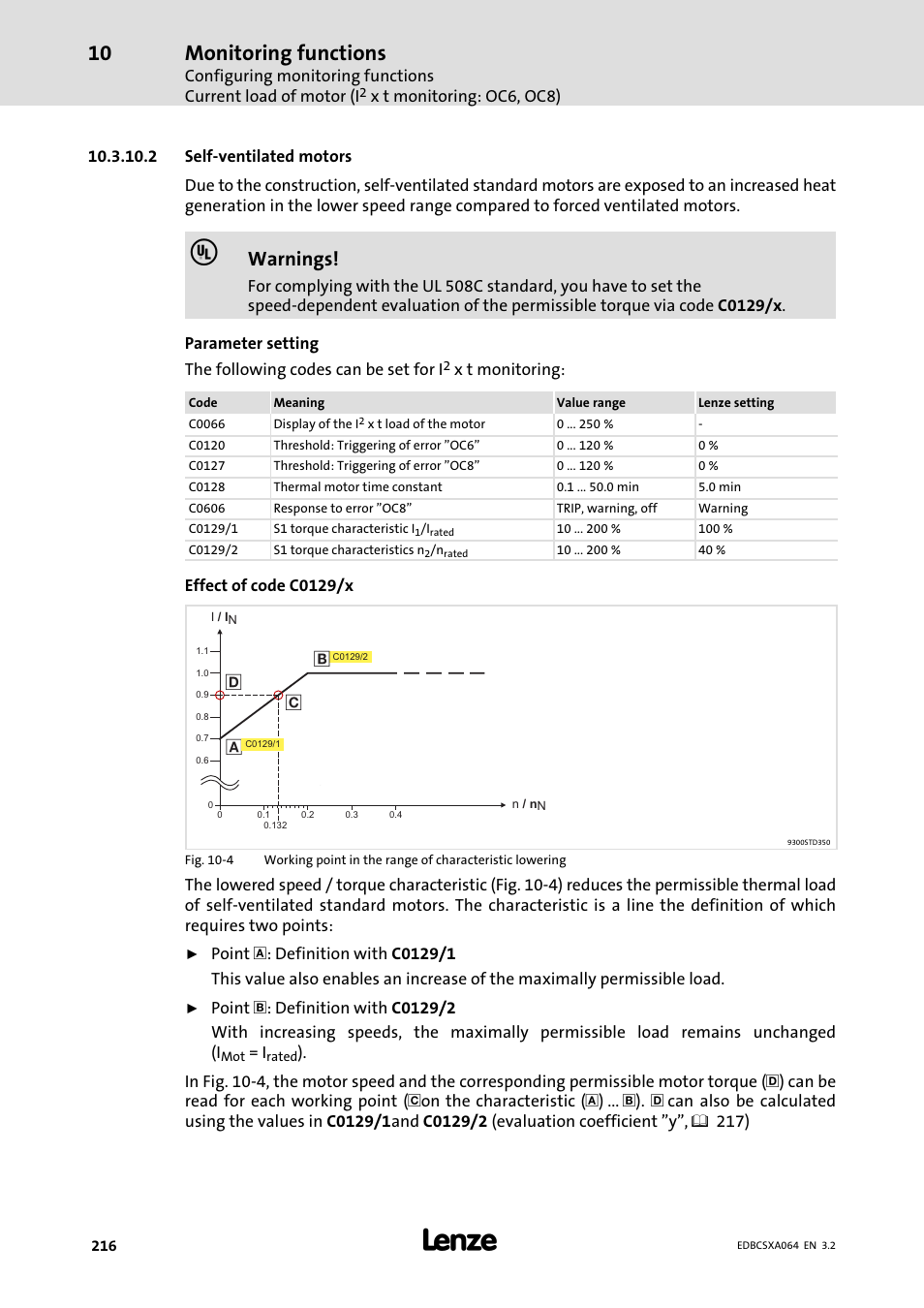 Monitoring functions, Warnings | Lenze ECSCAxxx User Manual | Page 216 / 483