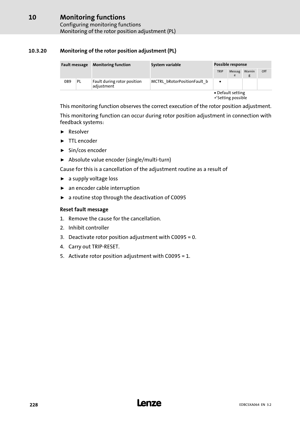 Monitoring functions | Lenze ECSCAxxx User Manual | Page 228 / 483