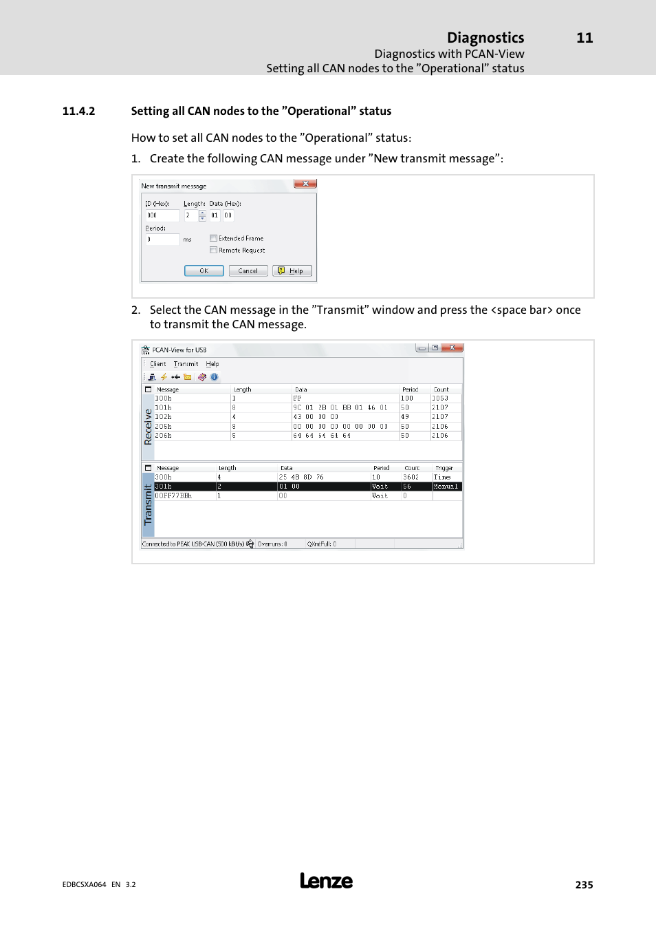 Setting all can nodes to the "operational" status | Lenze ECSCAxxx User Manual | Page 235 / 483