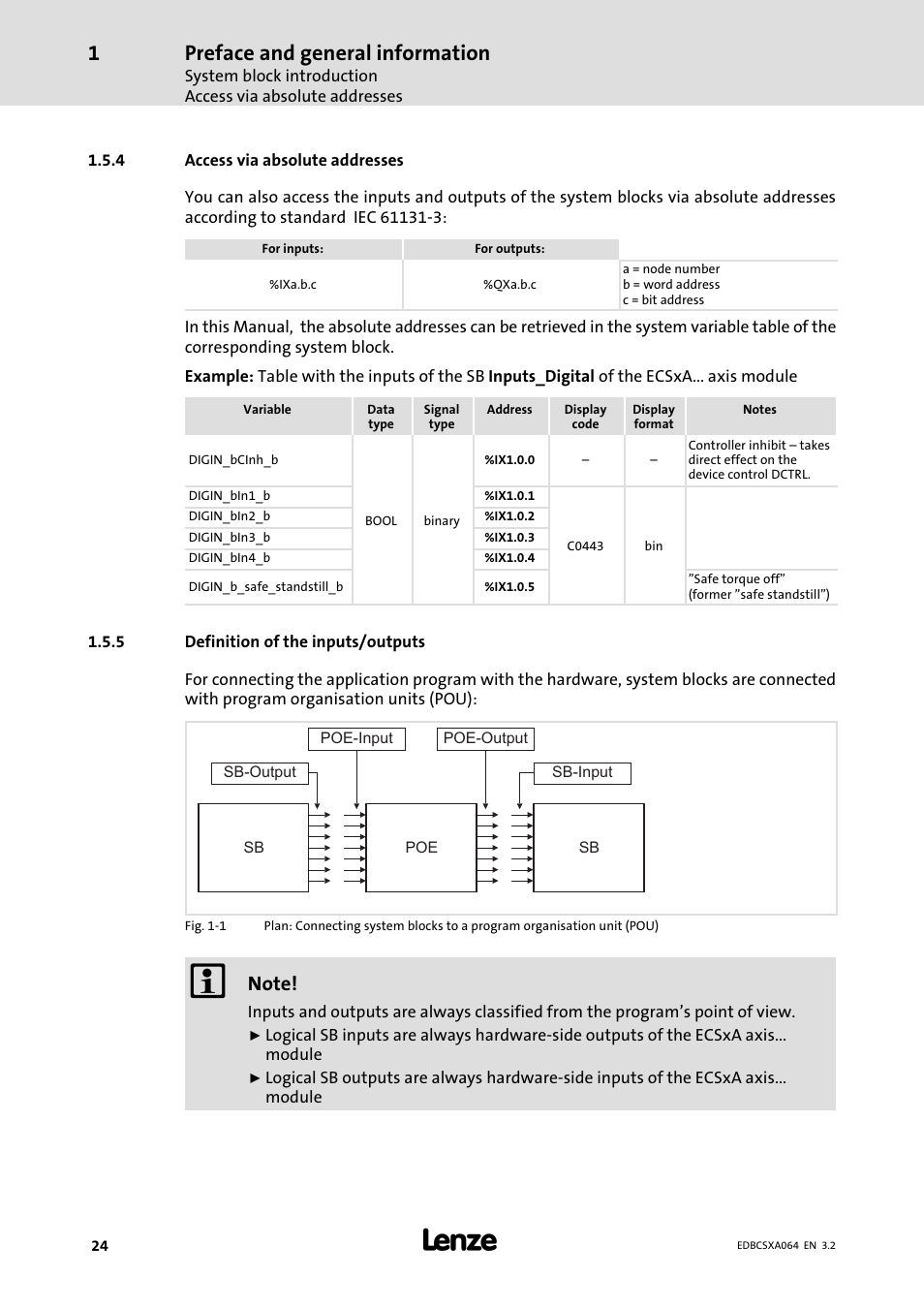 4 access via absolute addresses, 5 definition of the inputs/outputs, Access via absolute addresses | Definition of the inputs/outputs, Preface and general information | Lenze ECSCAxxx User Manual | Page 24 / 483