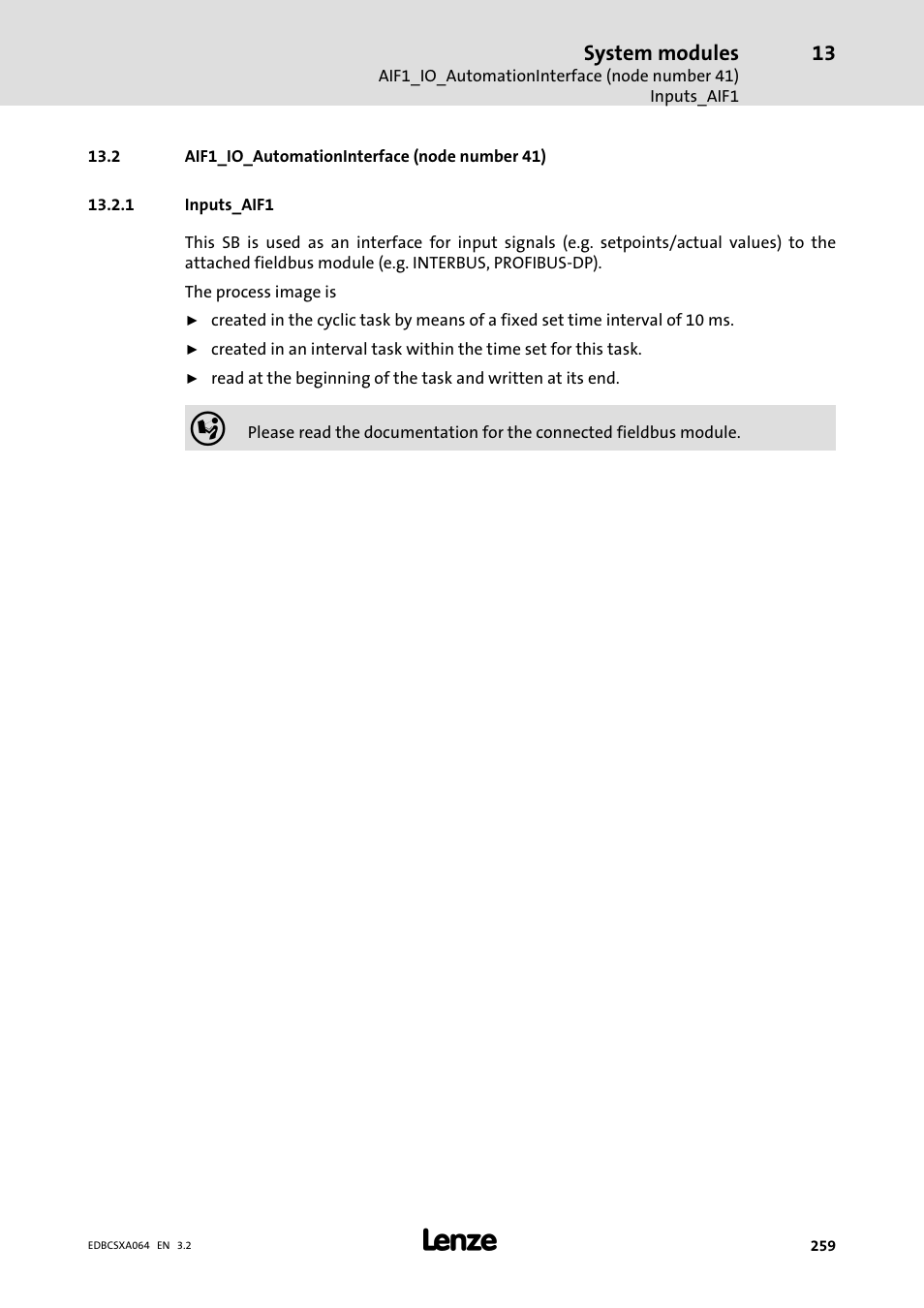 2 aif1_io_automationinterface (node number 41), 1 inputs_aif1, Inputs_aif1 | Lenze ECSCAxxx User Manual | Page 259 / 483