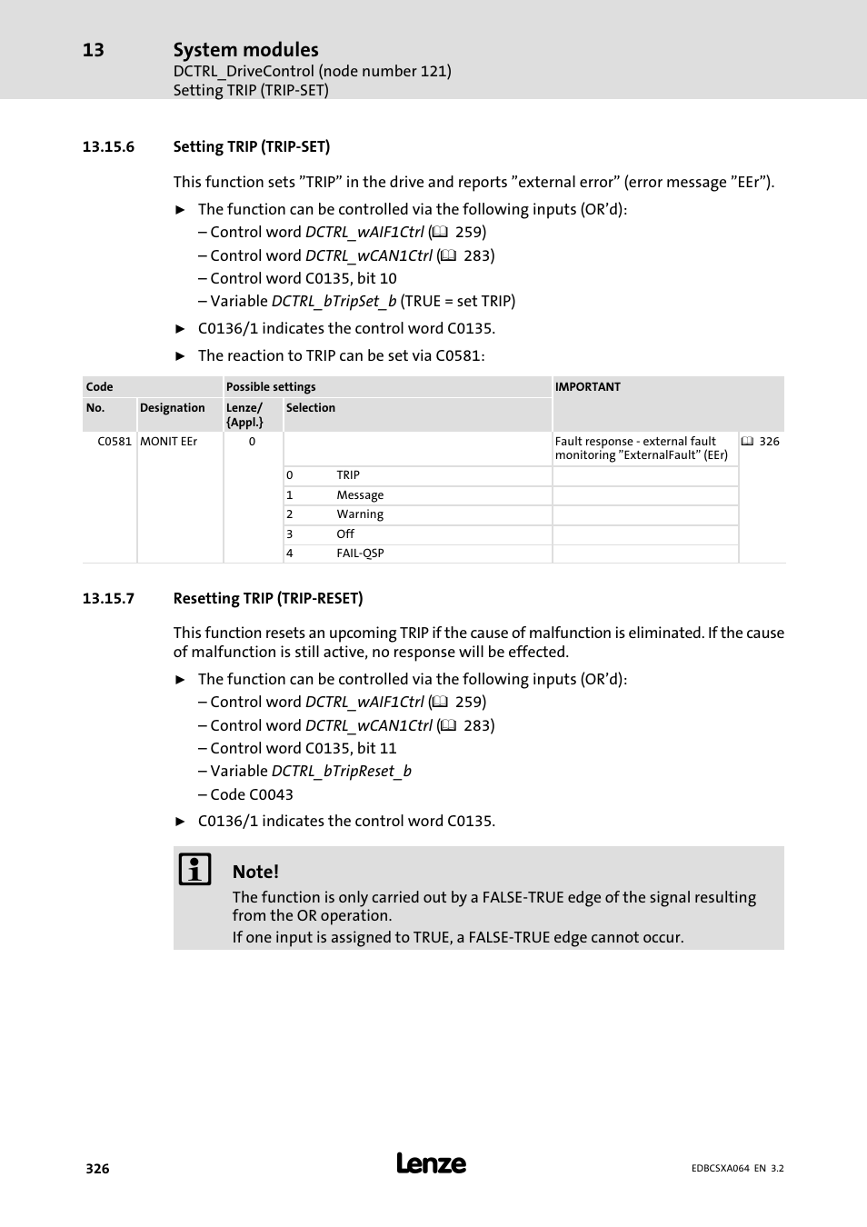 6 setting trip (trip-set), 7 resetting trip (trip-reset), 6 setting trip (trip−set) | 7 resetting trip (trip−reset), System modules | Lenze ECSCAxxx User Manual | Page 326 / 483