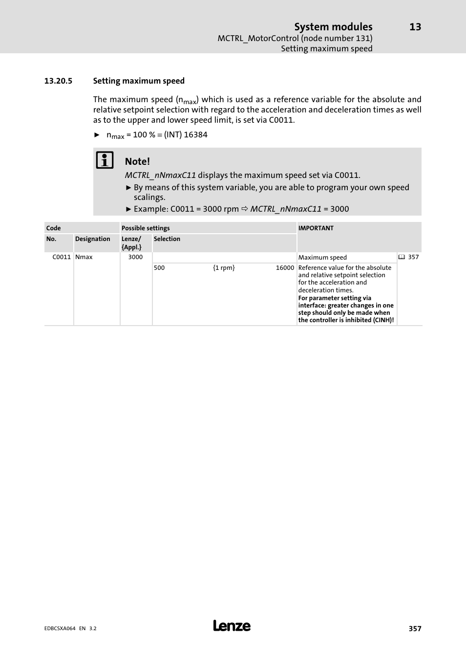 5 setting maximum speed, System modules | Lenze ECSCAxxx User Manual | Page 357 / 483