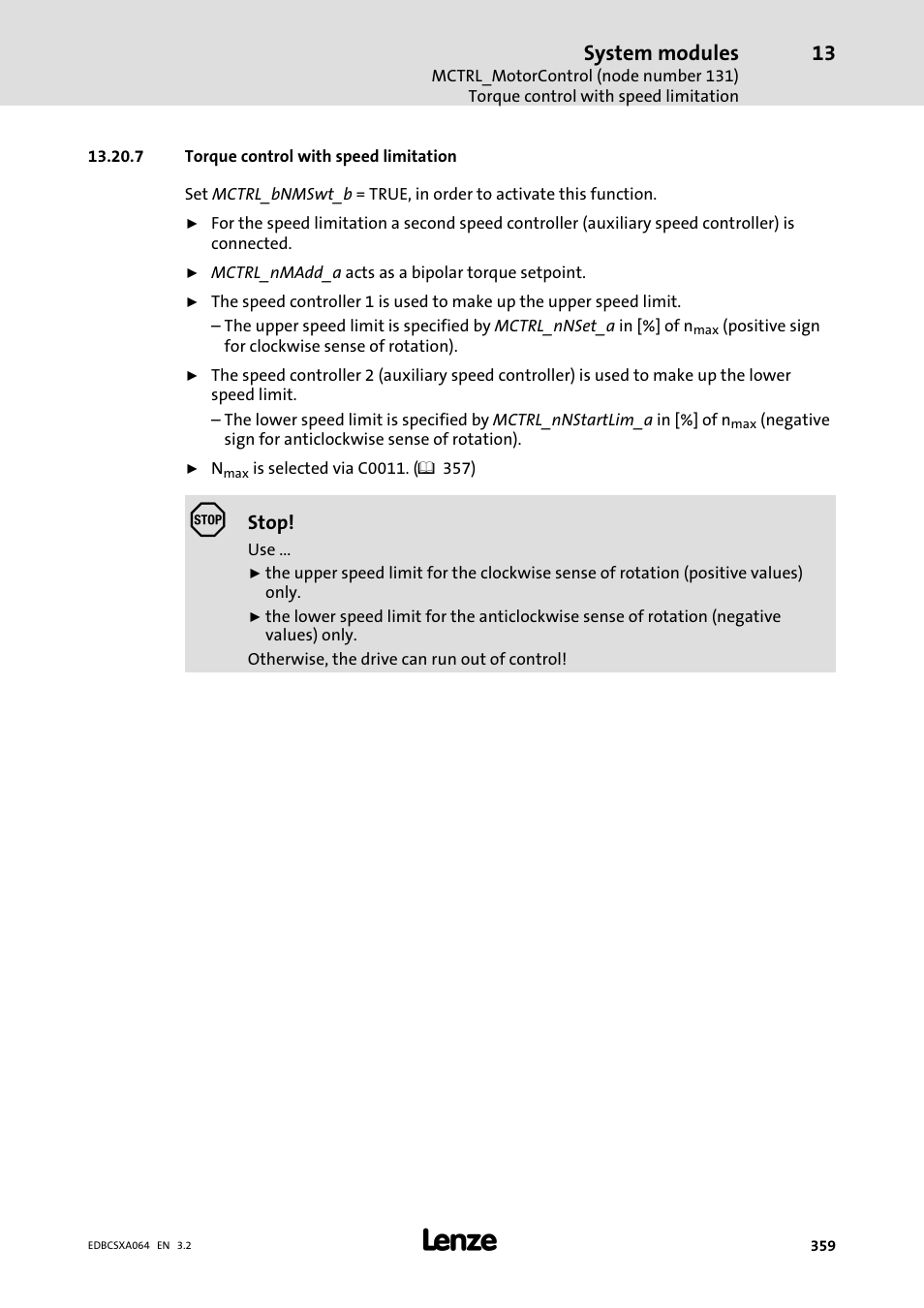 7 torque control with speed limitation, System modules | Lenze ECSCAxxx User Manual | Page 359 / 483