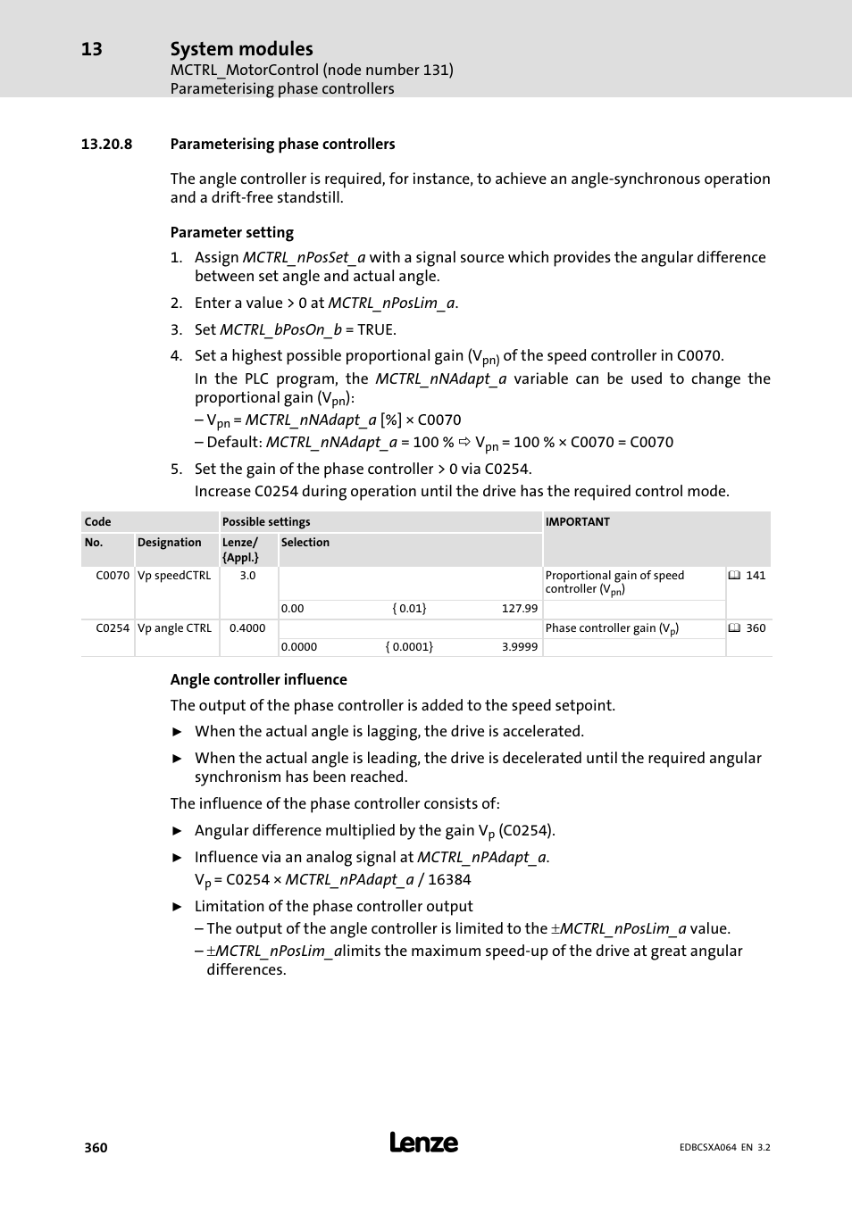 8 parameterising phase controllers, System modules | Lenze ECSCAxxx User Manual | Page 360 / 483