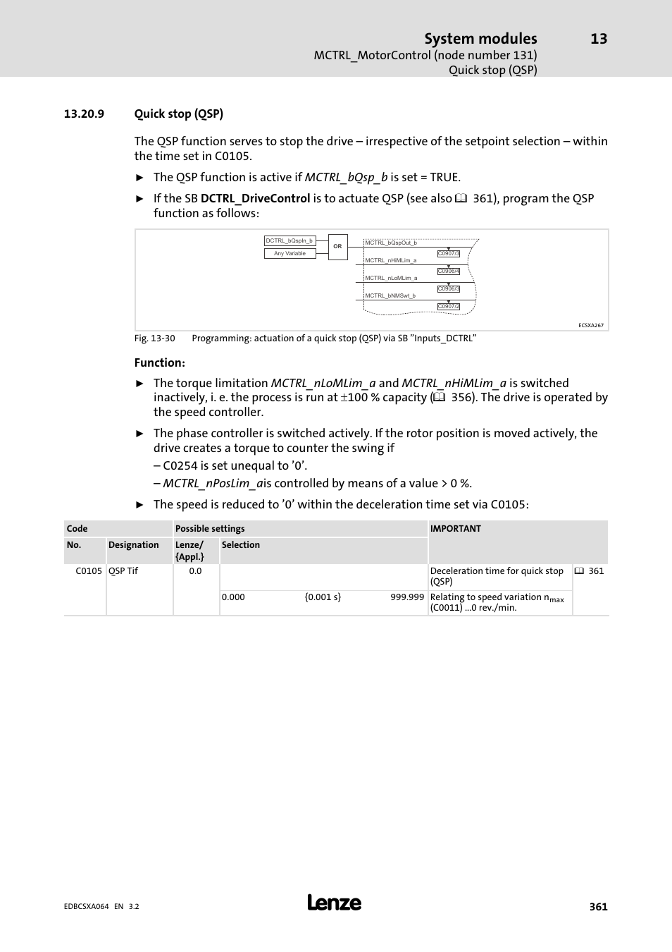 9 quick stop (qsp), System modules | Lenze ECSCAxxx User Manual | Page 361 / 483