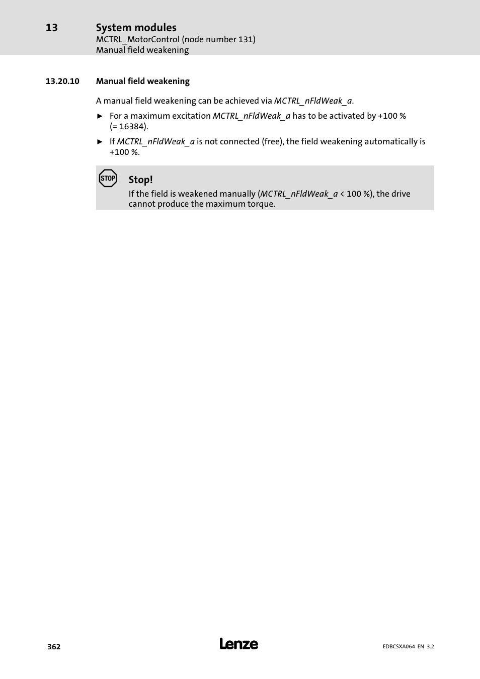 10 manual field weakening | Lenze ECSCAxxx User Manual | Page 362 / 483