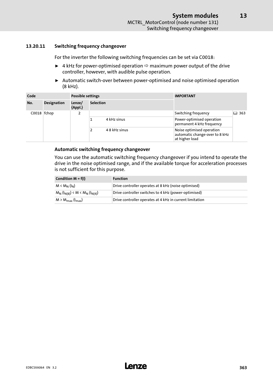 11 switching frequency changeover, System modules | Lenze ECSCAxxx User Manual | Page 363 / 483