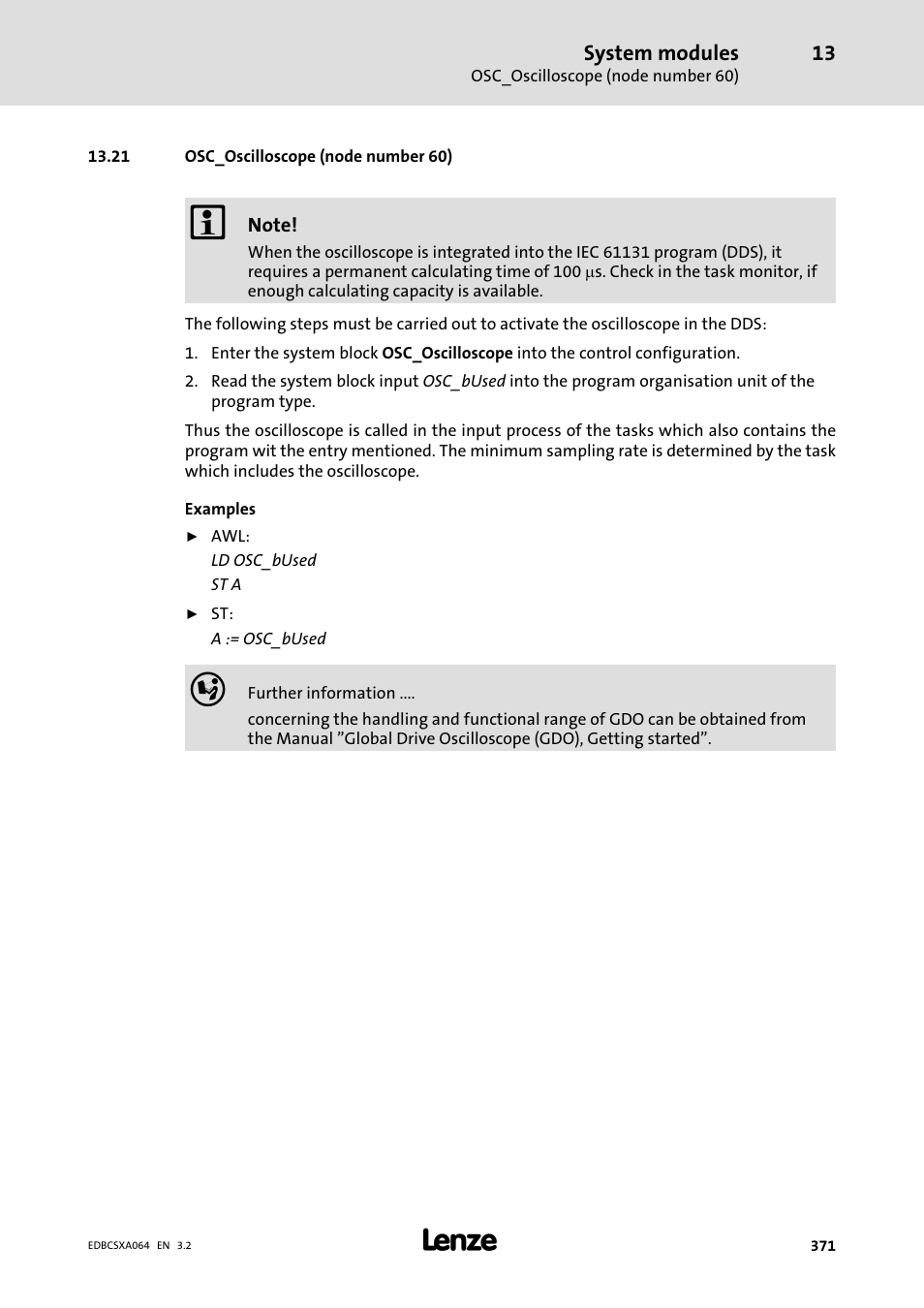 21 osc_oscilloscope (node number 60) | Lenze ECSCAxxx User Manual | Page 371 / 483