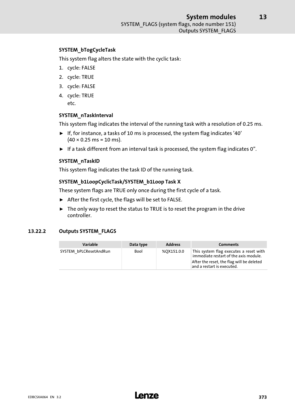 2 outputs system_flags, System modules | Lenze ECSCAxxx User Manual | Page 373 / 483