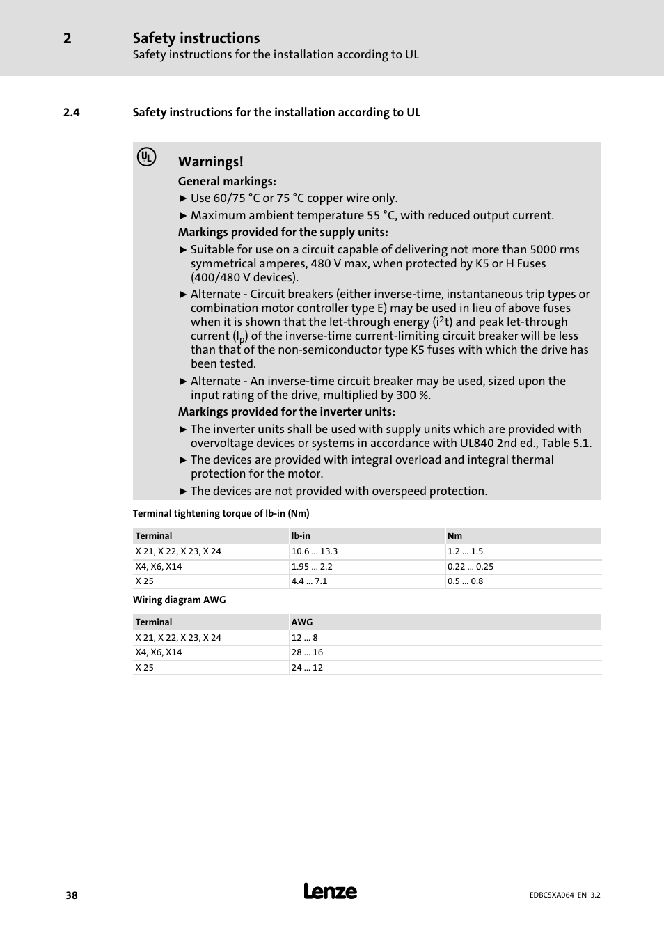 Safety instructions, Warnings | Lenze ECSCAxxx User Manual | Page 38 / 483