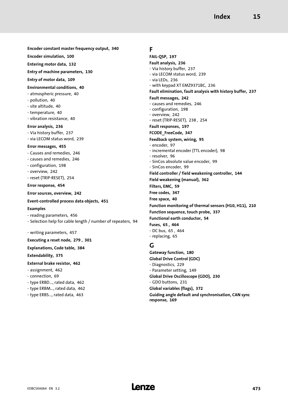 Index 15 | Lenze ECSCAxxx User Manual | Page 473 / 483