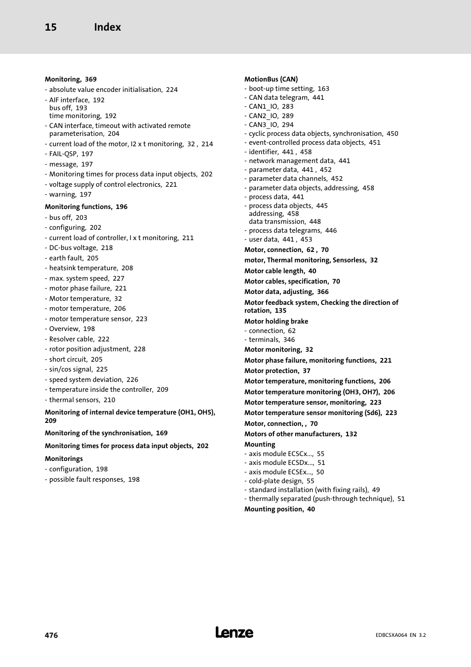 Index 15 | Lenze ECSCAxxx User Manual | Page 476 / 483