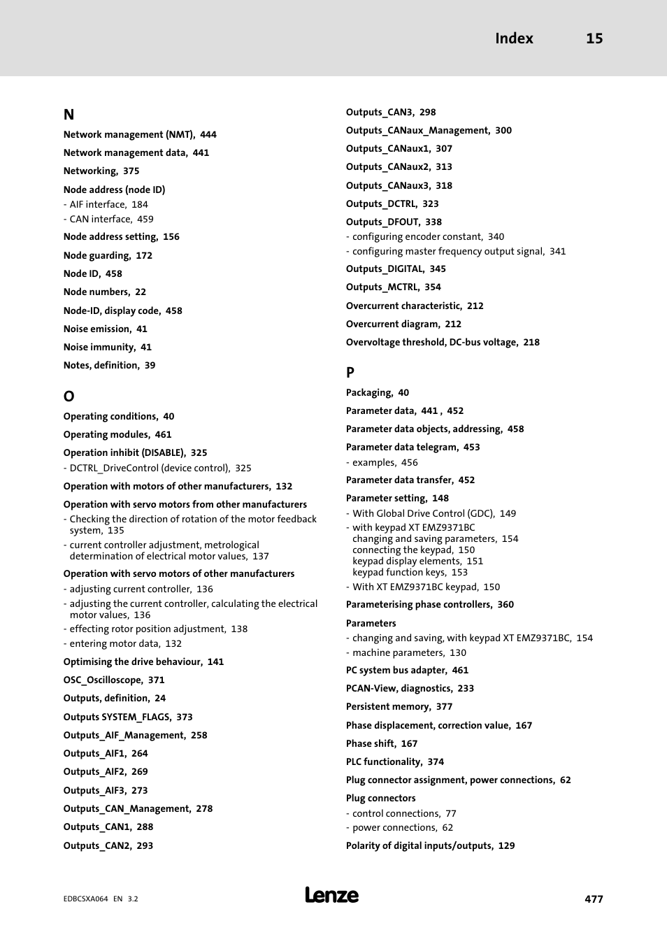 Index 15 | Lenze ECSCAxxx User Manual | Page 477 / 483