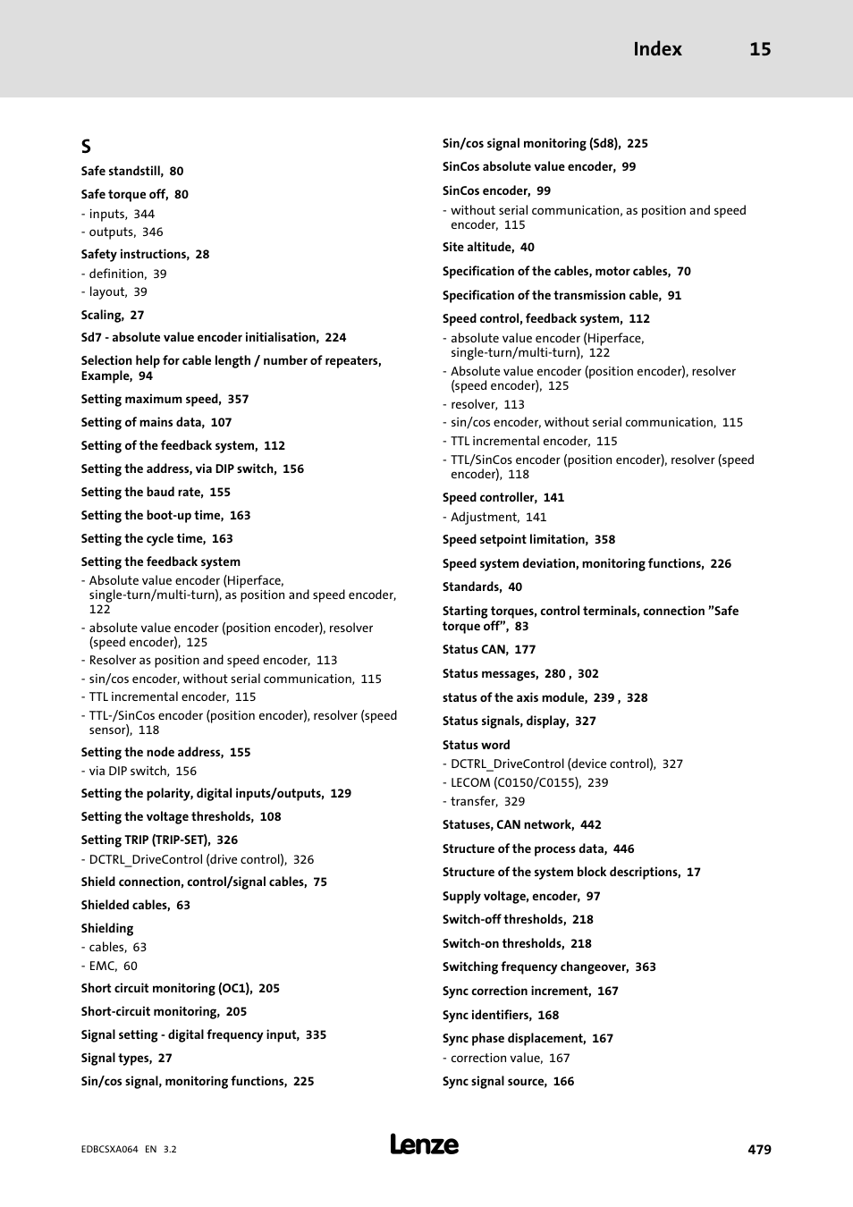 Index 15 | Lenze ECSCAxxx User Manual | Page 479 / 483