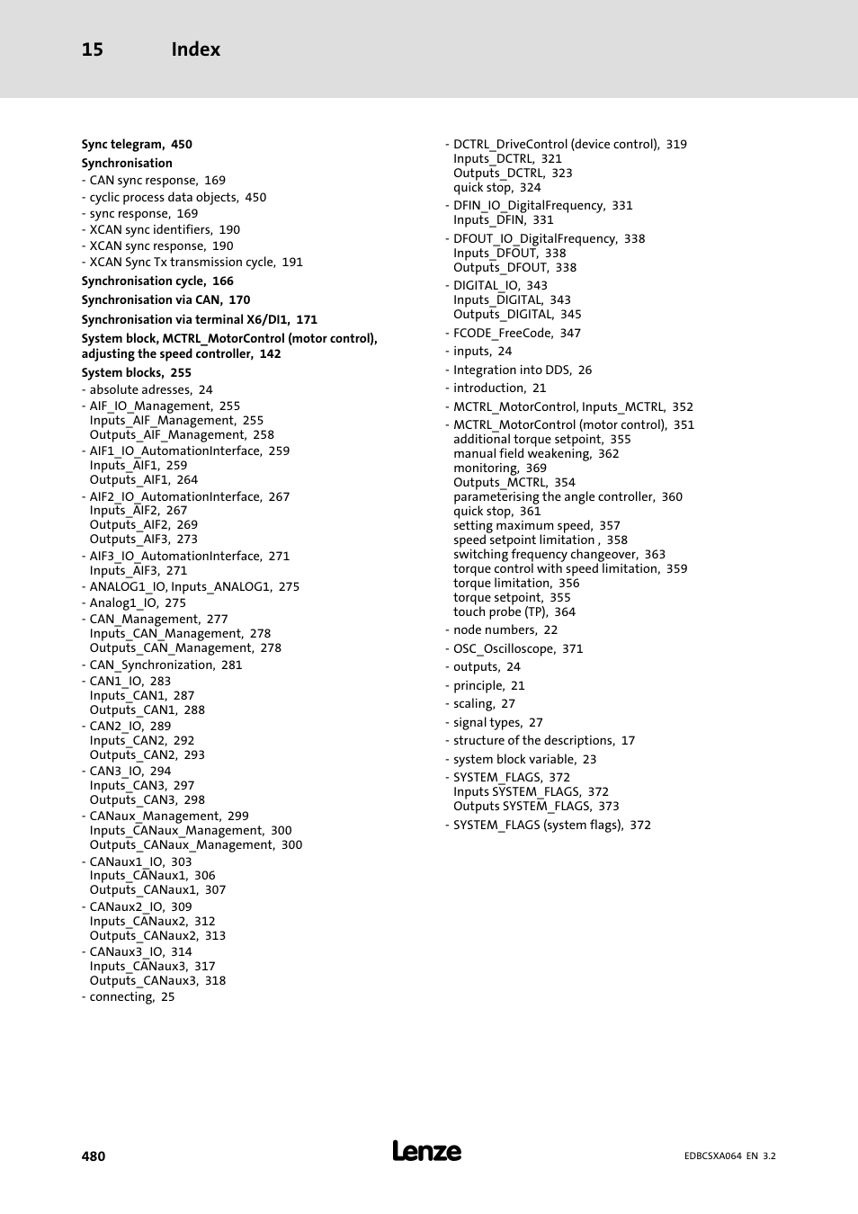 Index 15 | Lenze ECSCAxxx User Manual | Page 480 / 483