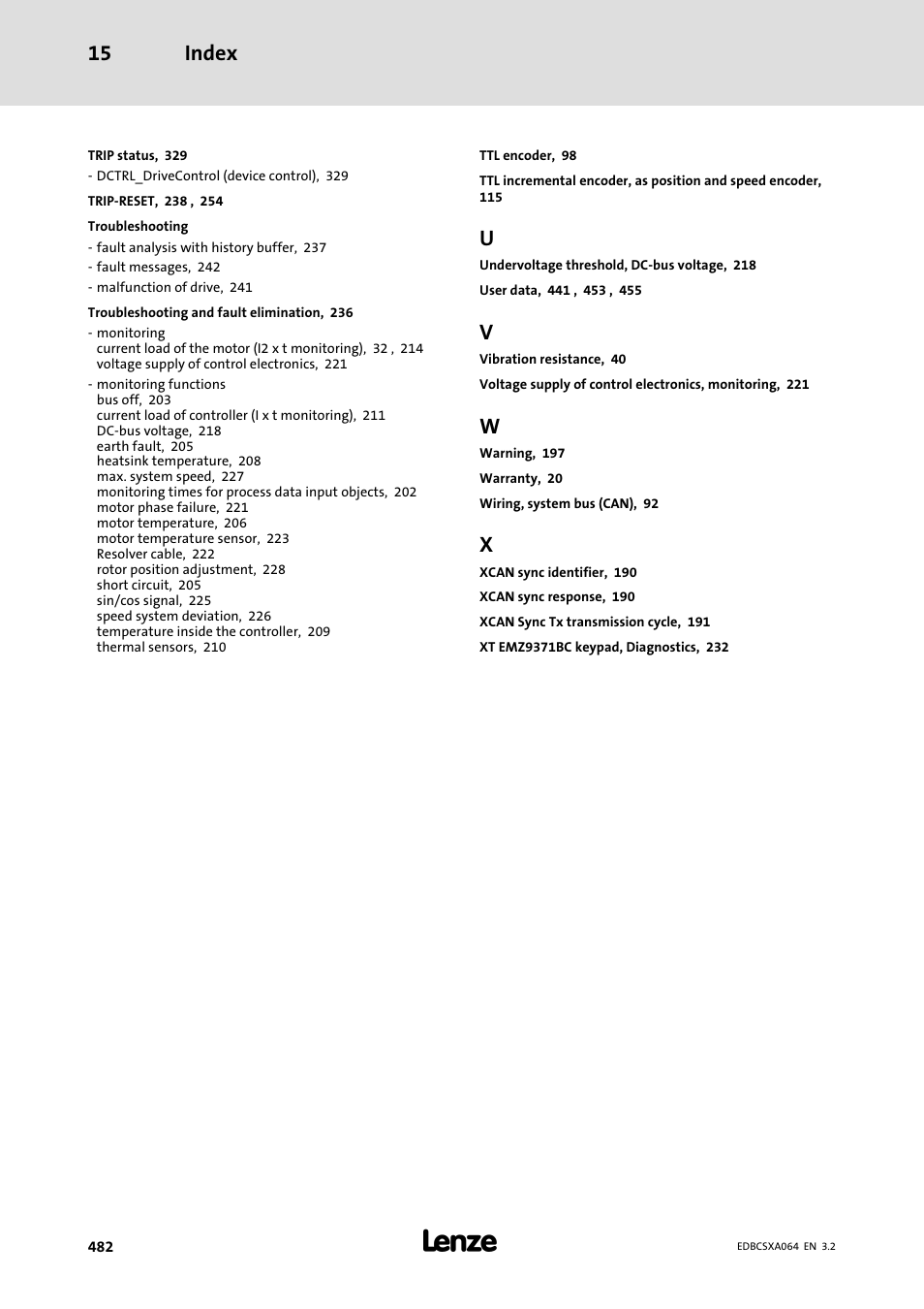 Index 15 | Lenze ECSCAxxx User Manual | Page 482 / 483