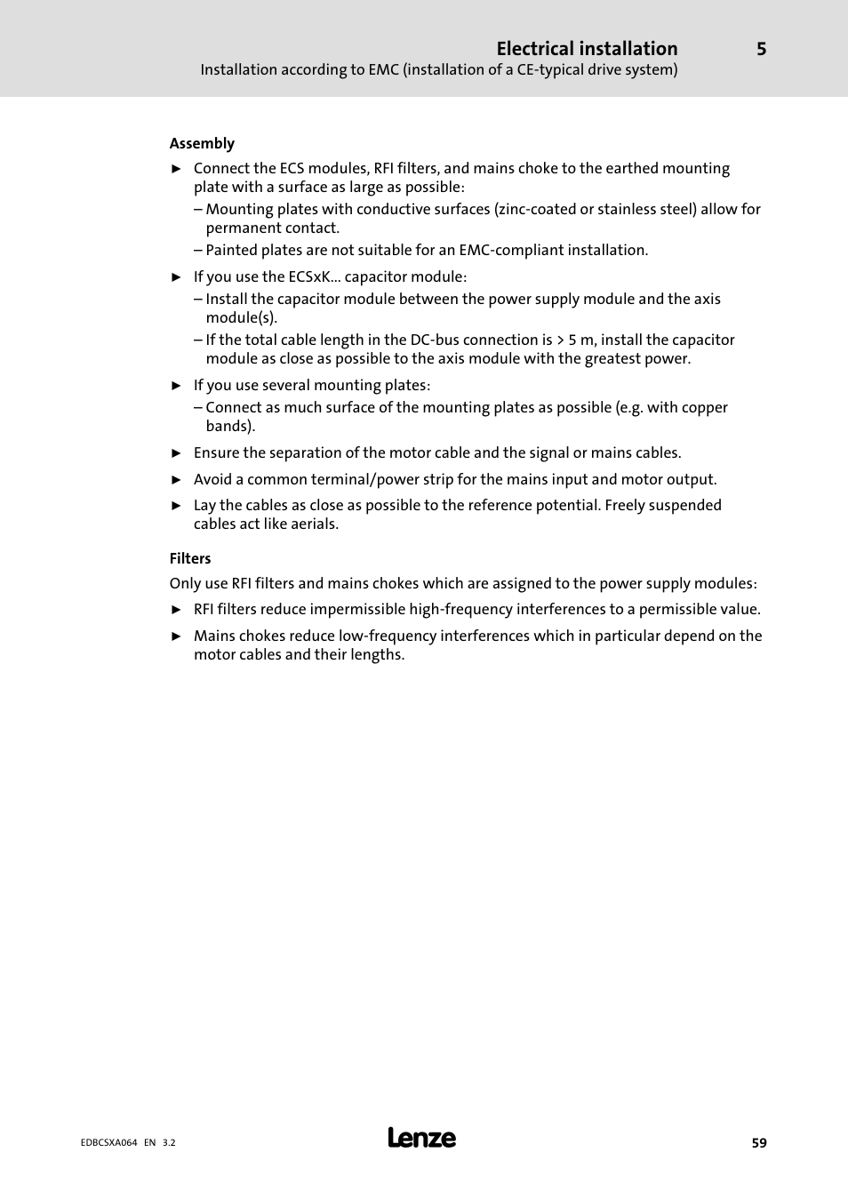 Electrical installation | Lenze ECSCAxxx User Manual | Page 59 / 483