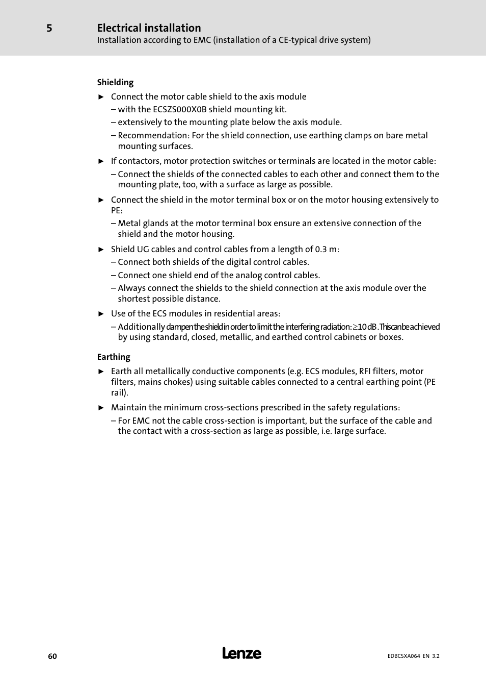 Electrical installation | Lenze ECSCAxxx User Manual | Page 60 / 483