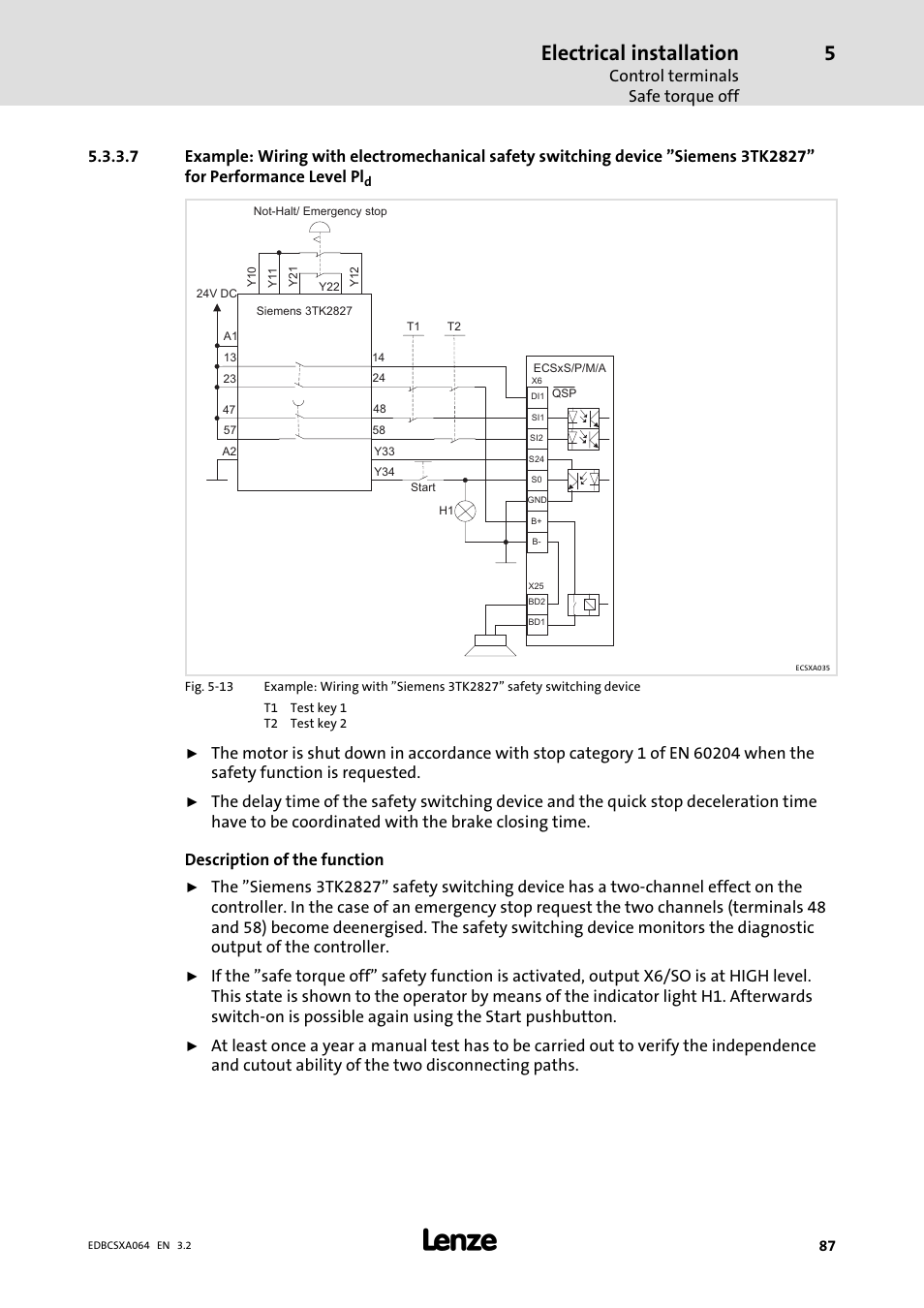 Electrical installation, Control terminals safe torque off | Lenze ECSCAxxx User Manual | Page 87 / 483