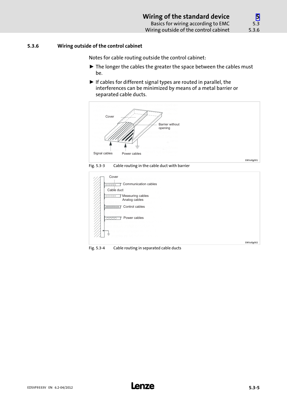 6 wiring outside of the control cabinet, Wiring outside of the control cabinet, Wiring of the standard device | Lenze EVF9333−xV User Manual | Page 101 / 508
