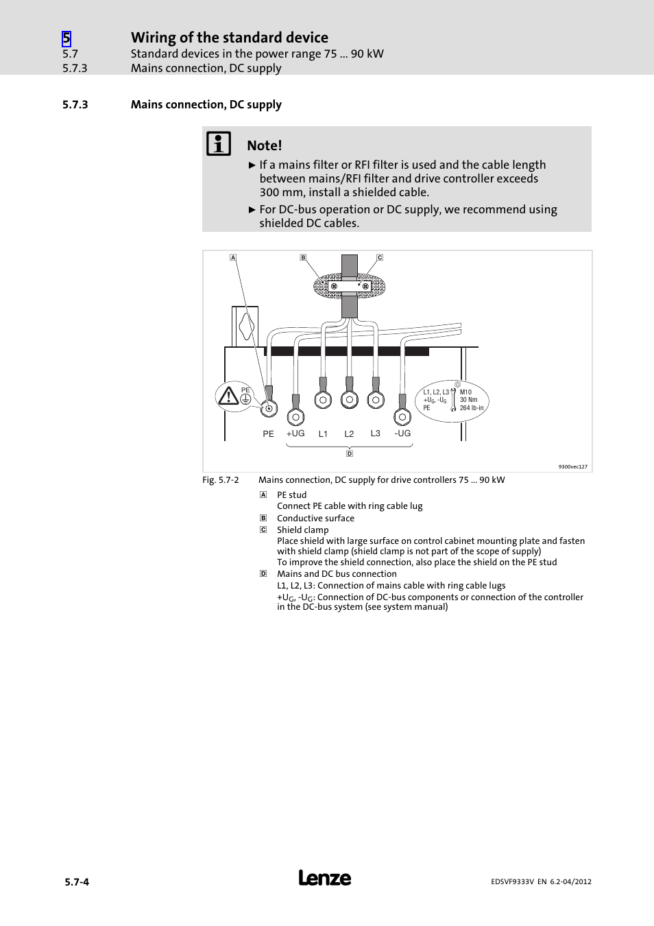 3 mains connection, dc supply, Mains connection, dc supply, Wiring of the standard device | Lenze EVF9333−xV User Manual | Page 142 / 508