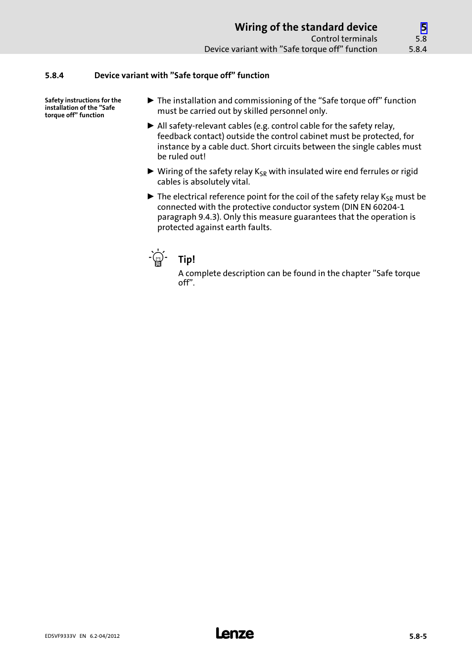 4 device variant with "safe torque off" function, Device variant with "safe torque off" function | Lenze EVF9333−xV User Manual | Page 153 / 508