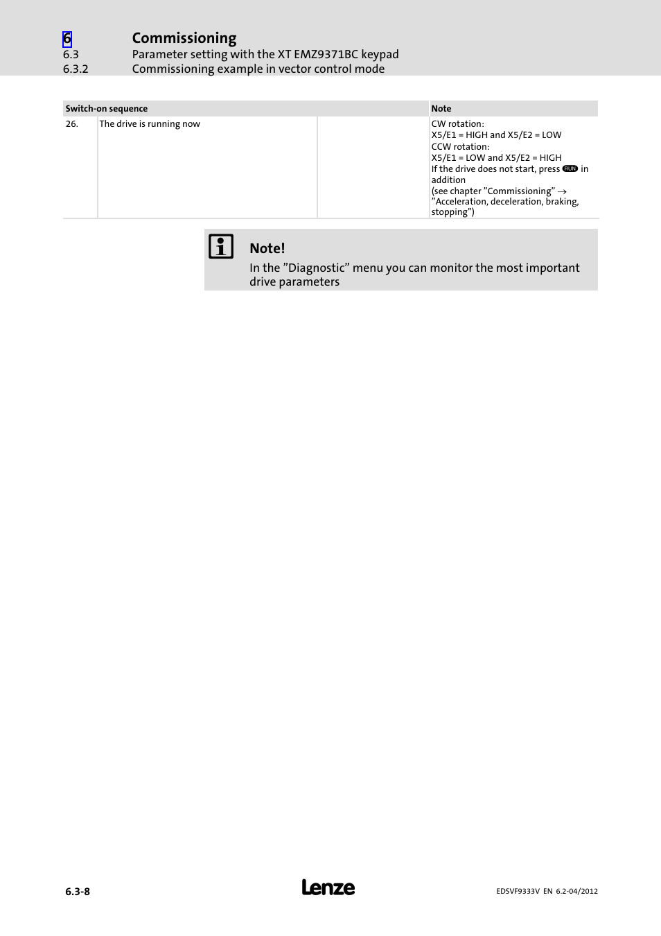 Commissioning | Lenze EVF9333−xV User Manual | Page 180 / 508