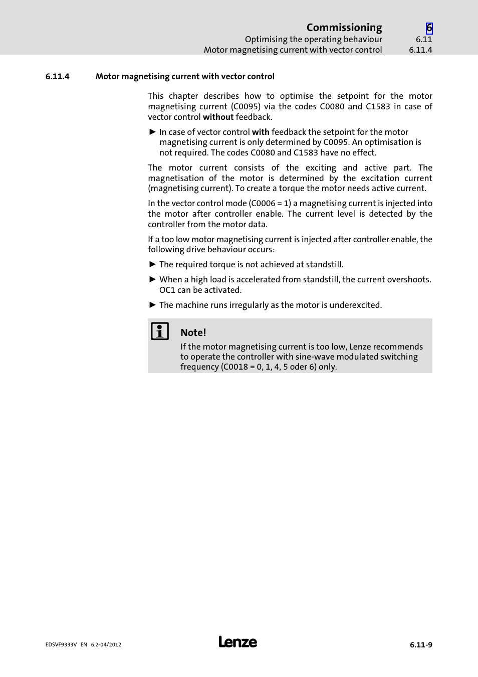 4 motor magnetising current with vector control, Motor magnetising current with vector control | Lenze EVF9333−xV User Manual | Page 239 / 508
