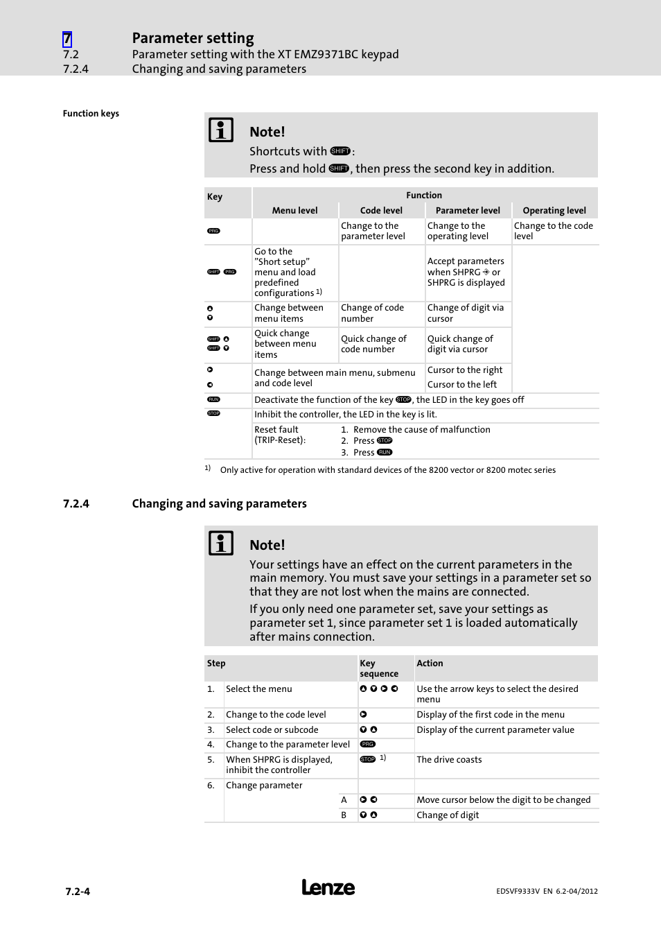 4 changing and saving parameters, Changing and saving parameters, Parameter setting | Lenze EVF9333−xV User Manual | Page 250 / 508