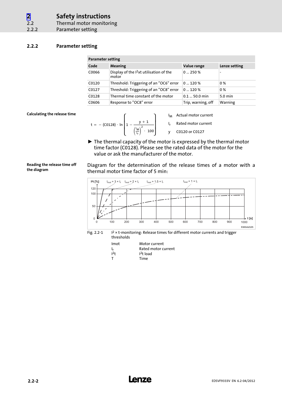 2 parameter setting, Parameter setting, Ȧȡ ȣ | Ȧȣ ȥ, Safety instructions, Thermal motor monitoring parameter setting | Lenze EVF9333−xV User Manual | Page 30 / 508