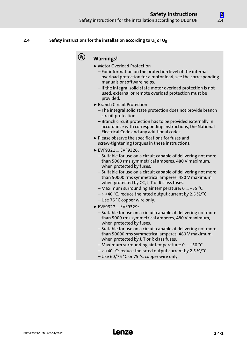 Safety instructions | Lenze EVF9333−xV User Manual | Page 33 / 508