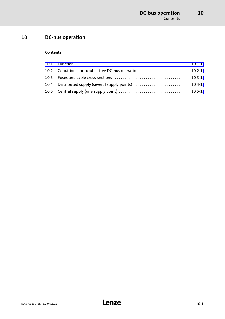 10 dc-bus operation, Dc−bus operation | Lenze EVF9333−xV User Manual | Page 461 / 508