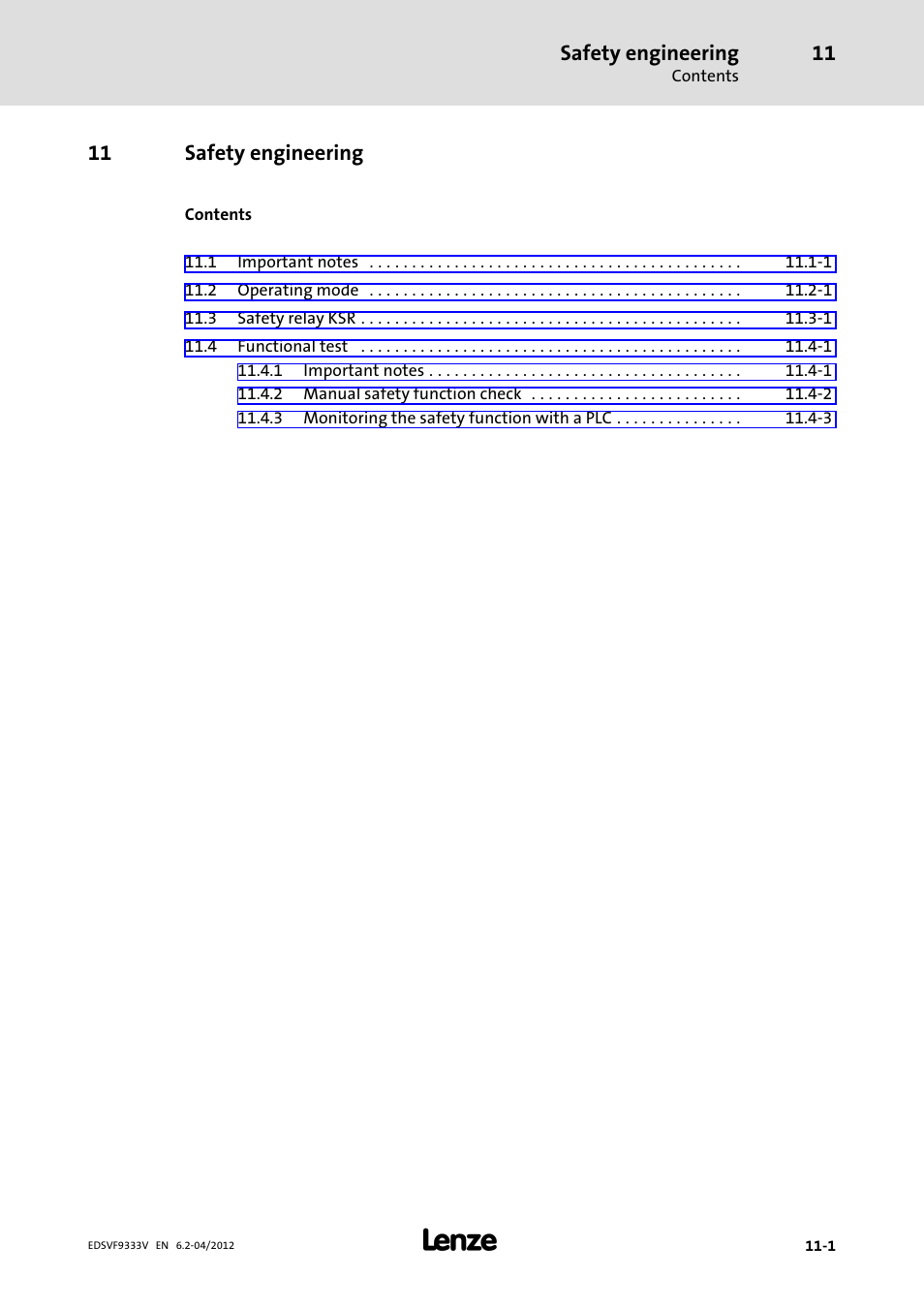 11 safety engineering, Safety engineering | Lenze EVF9333−xV User Manual | Page 473 / 508