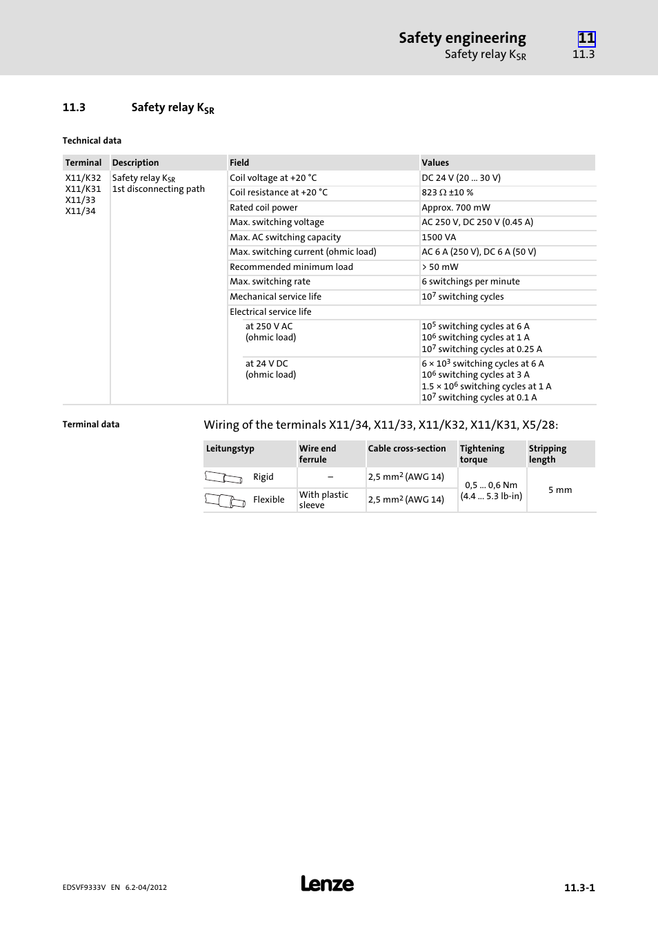 3 safety relay ksr, Safety relay ksr, Safety engineering | Lenze EVF9333−xV User Manual | Page 479 / 508