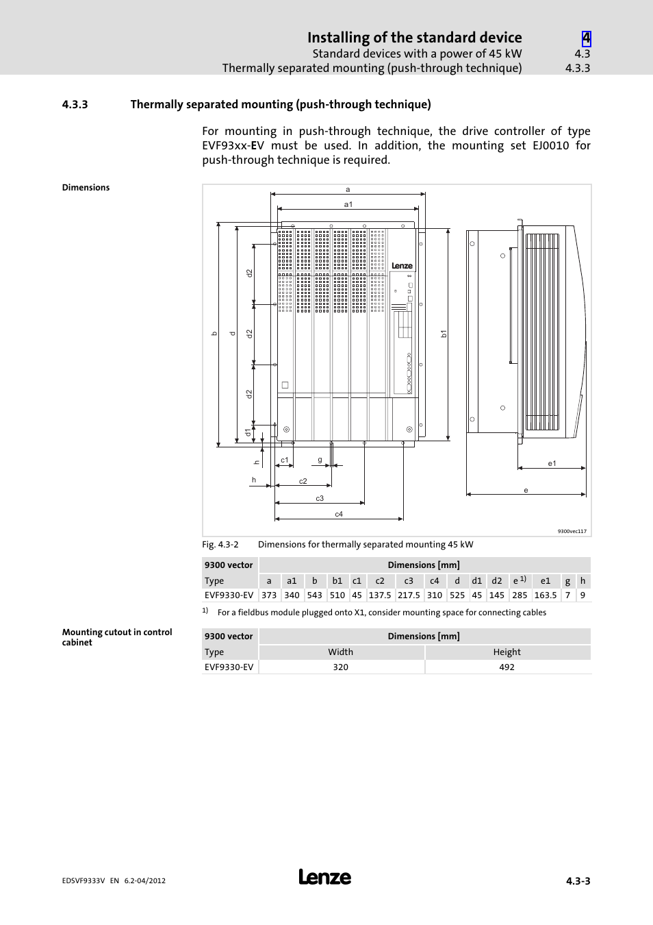 Installing of the standard device | Lenze EVF9333−xV User Manual | Page 67 / 508