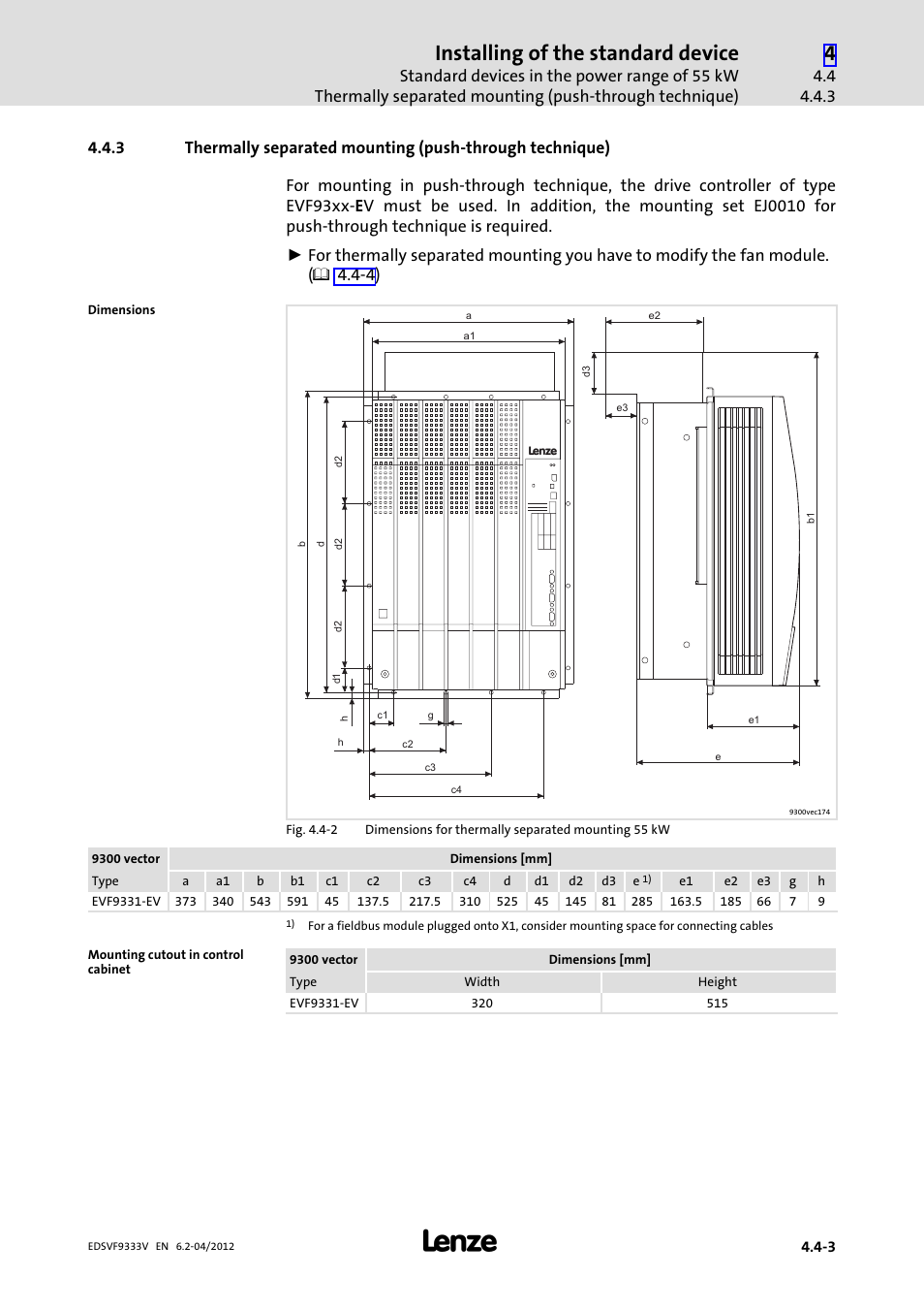 Installing of the standard device | Lenze EVF9333−xV User Manual | Page 71 / 508