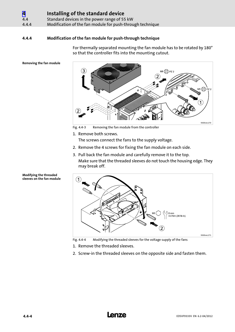 Installing of the standard device | Lenze EVF9333−xV User Manual | Page 72 / 508
