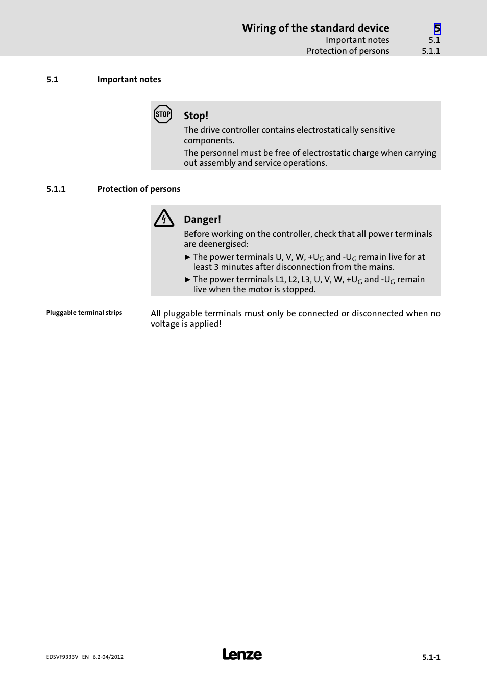 1 important notes, 1 protection of persons, Important notes | Protection of persons | Lenze EVF9333−xV User Manual | Page 81 / 508