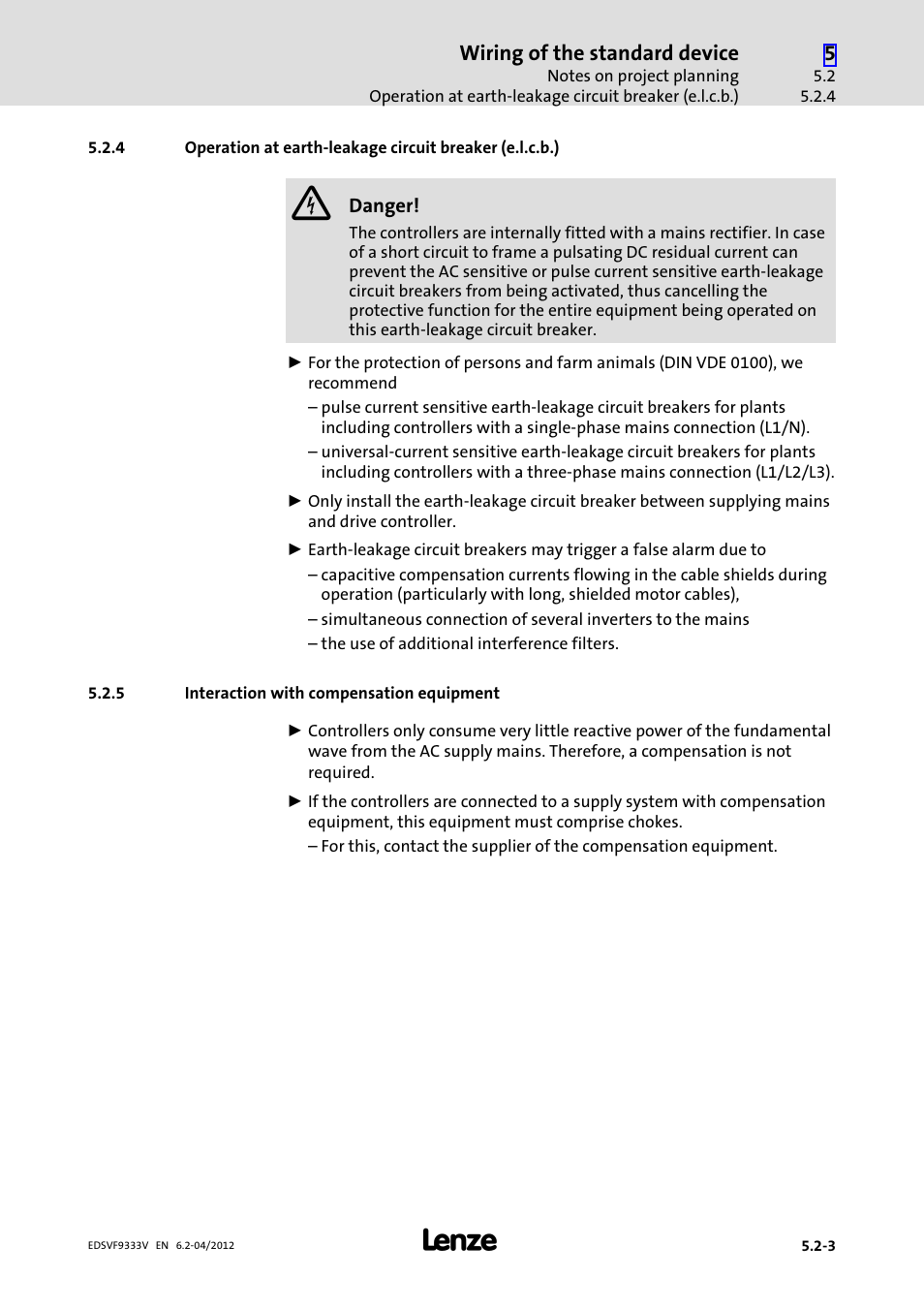 5 interaction with compensation equipment, Interaction with compensation equipment | Lenze EVF9333−xV User Manual | Page 87 / 508