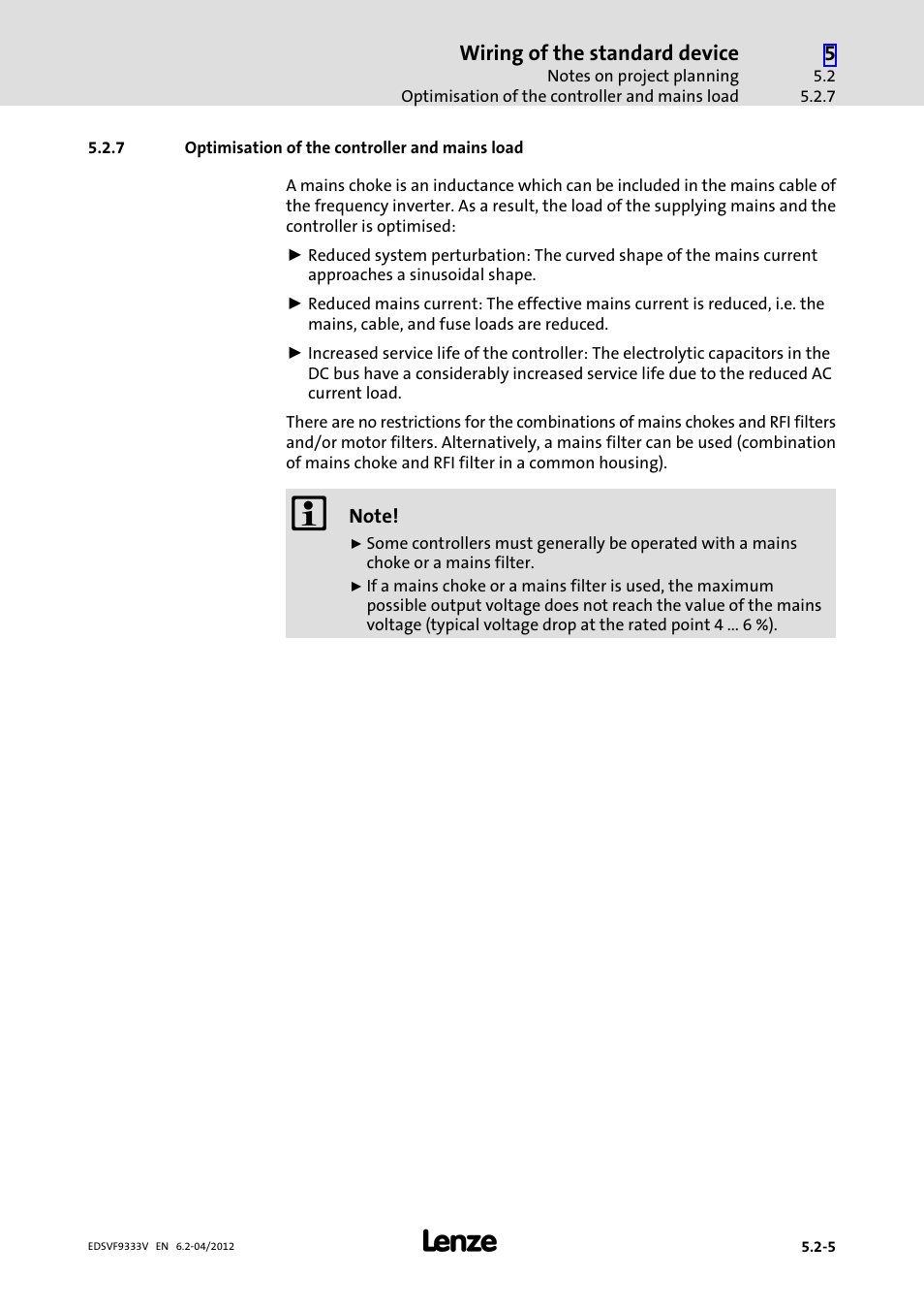 7 optimisation of the controller and mains load, Optimisation of the controller and mains load | Lenze EVF9333−xV User Manual | Page 89 / 508