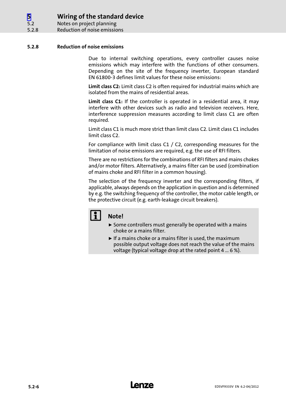 8 reduction of noise emissions, Reduction of noise emissions | Lenze EVF9333−xV User Manual | Page 90 / 508